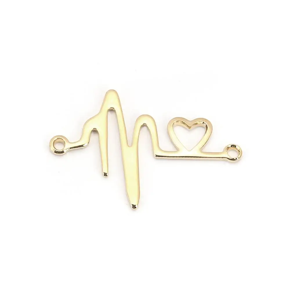 

DoreenBeads Copper Connectors Heartbeat/ Electrocardiogram Gold Color Heart Jewelry Findings 27mm(1 1/8") x 19mm( 6/8"), 5 PCs