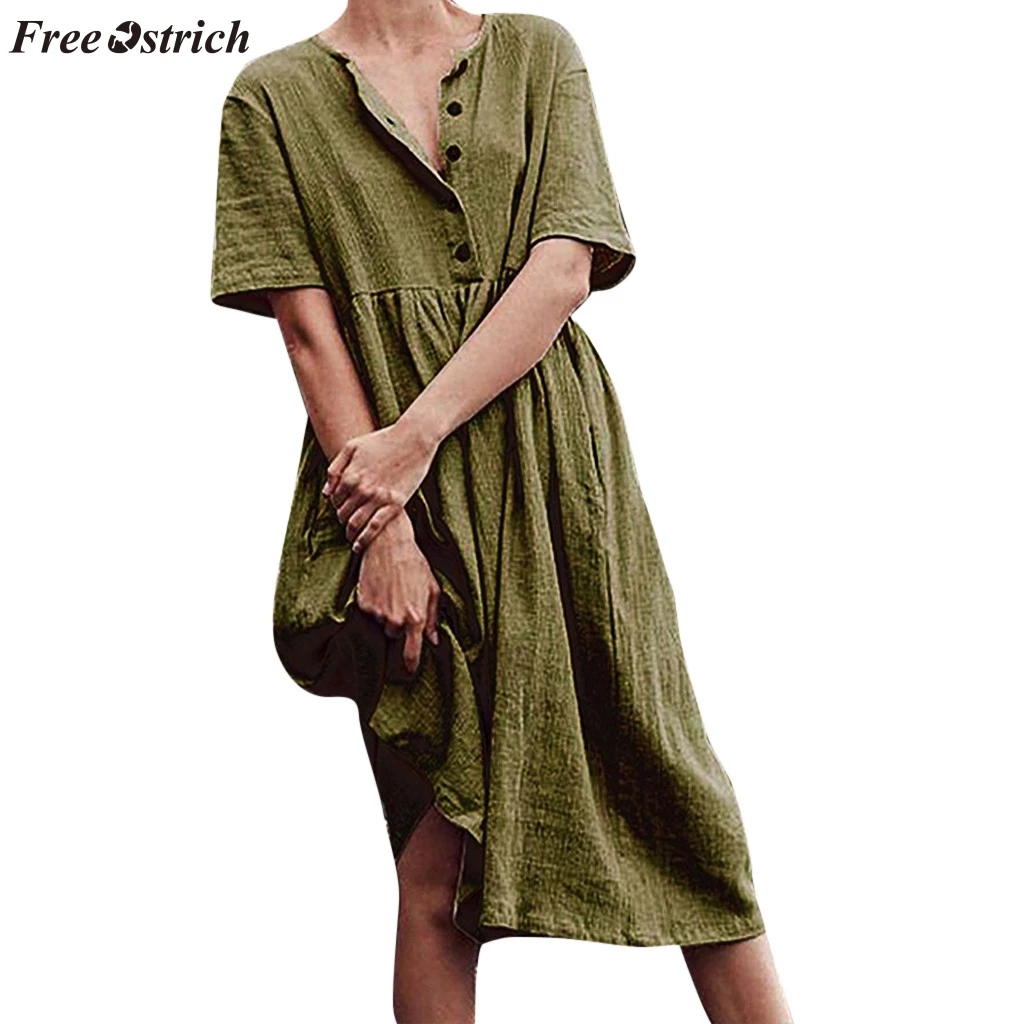 Женское Повседневное платье с о-образной застежкой однотонное хлопковое и