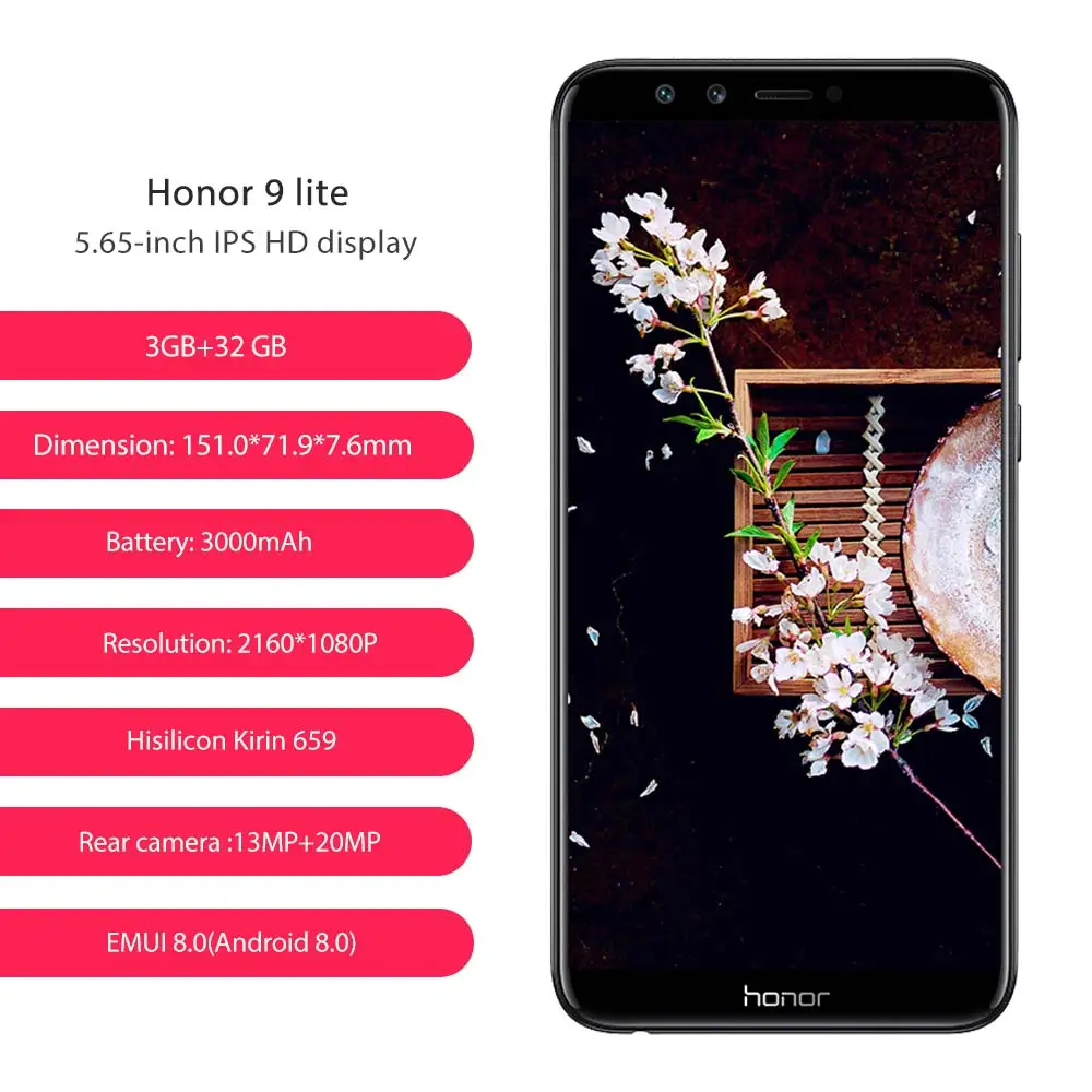 Глобальный Rom huawei Honor 9 Lite 4 13 + 2 Мп камеры 3000 мАч 5 65 "Android 8 0 Kirin 659 восьмиядерный г LTE