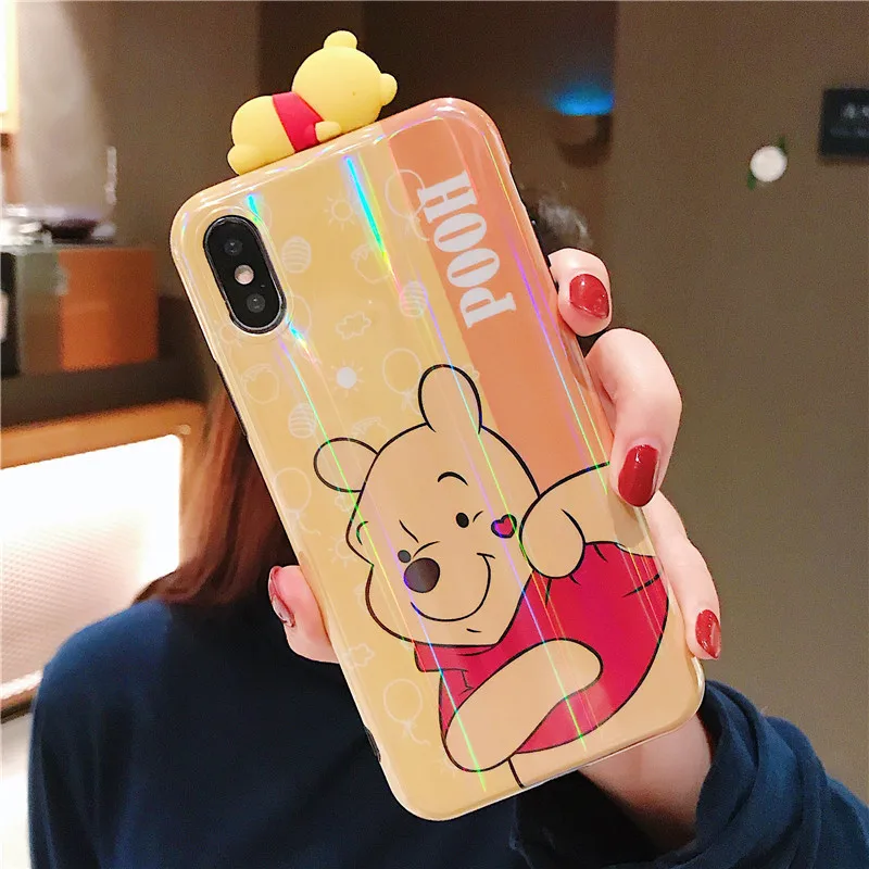 Для iphone XS Max с мультипликационным принтом с Винни-пухом для чехол для телефона, милый чехол с изображением чудовищ для iphone X XS XR 6 7 8 плюс Чехол+ игрушка помпоном+ ремень