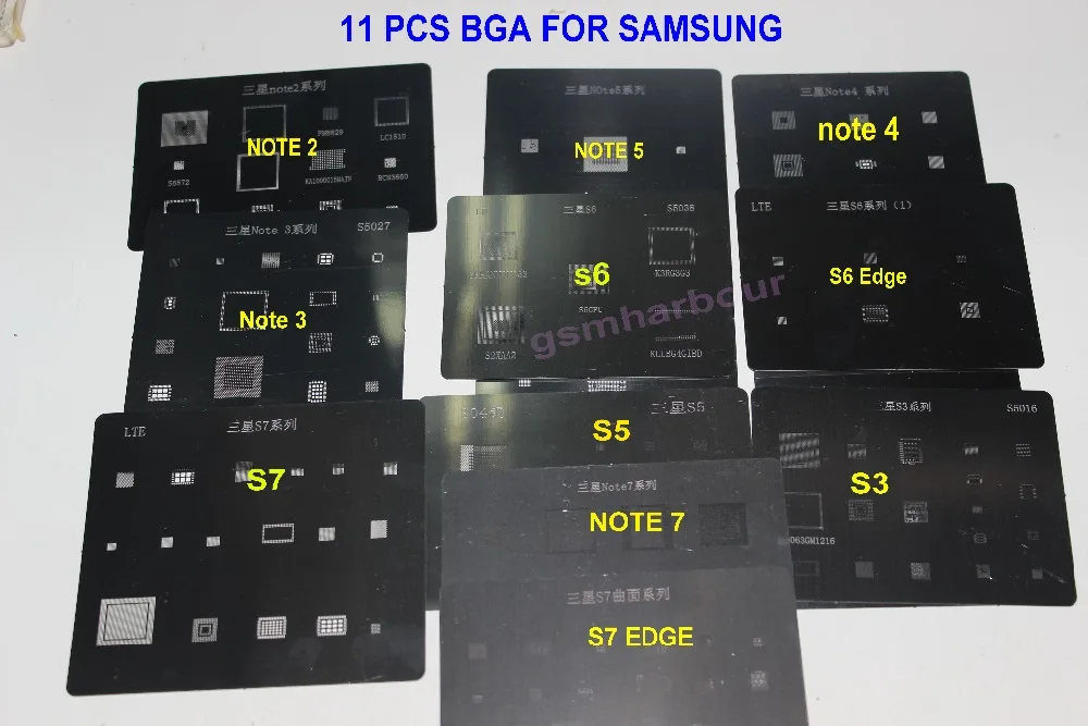 Полный набор трафаретов для реболлинга BGA комплект Samsung Note 2 note3 note4 note5 note7 S3 S5 S6 S7