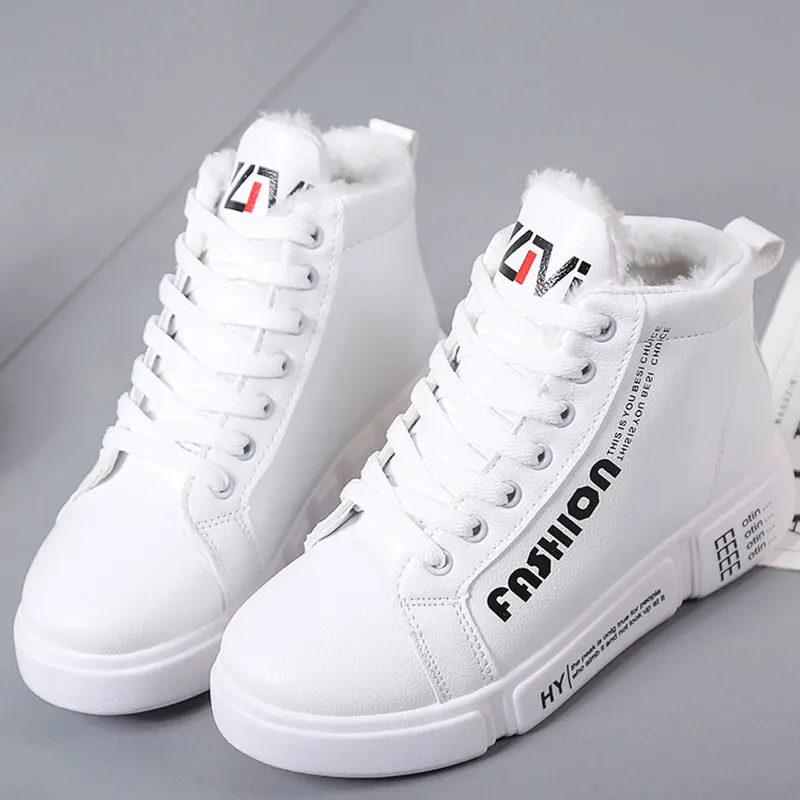 SUROM Winter Plush Warm Women Sneakers 2018 Platform Shoes Woman PU Leather Lace Up Flats Casual Tenis Feminino | Обувь