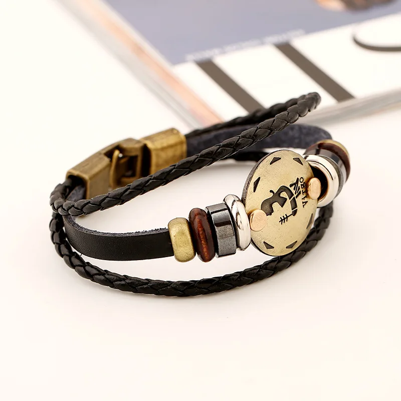 Jewelry Virgo Genuine Leather Bracelet Male 12 Zodiac Horoscope Men Women Friendship Bracelets & Bangles | Украшения и