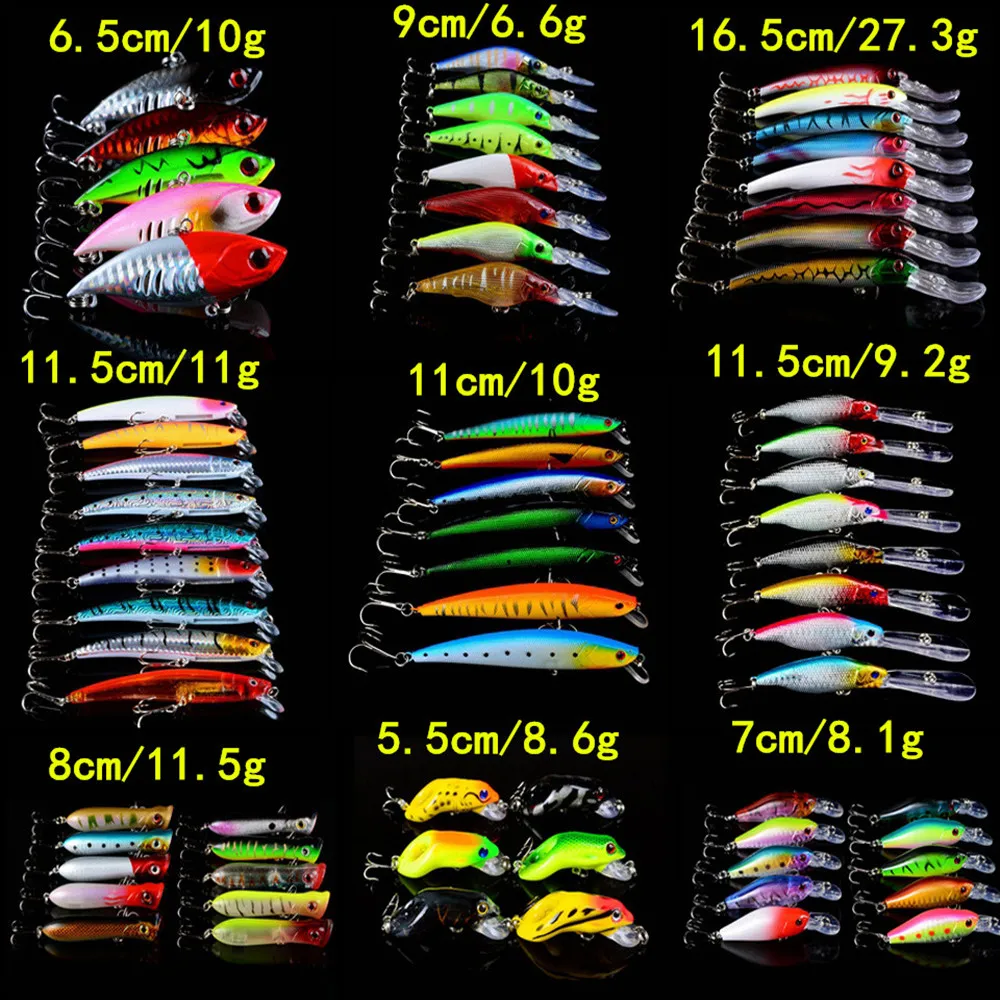 72pcs/lot Fishing Lures Set Mixed Minnow/VIB/Popper and Hard Frog bait Artificial 72 Colors Wobblers Palstic Fishing Tackle