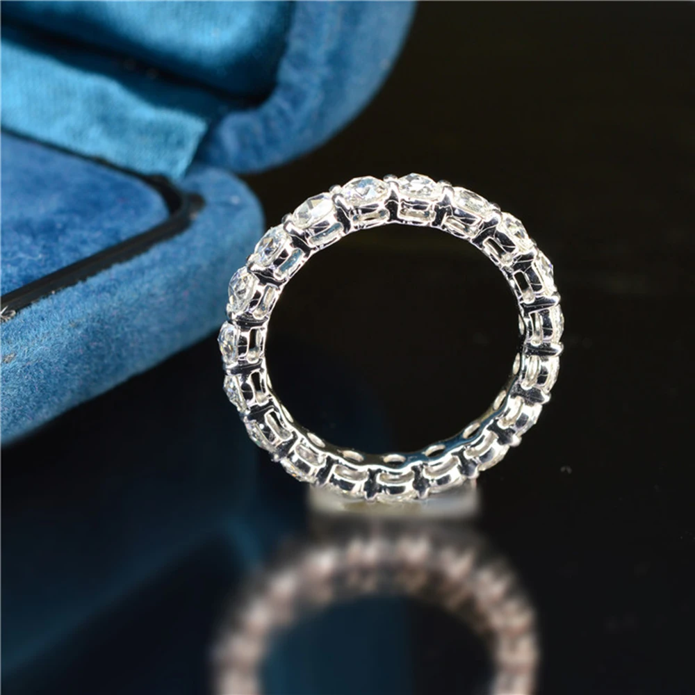 Anillo de moissanita Eternity para mujer, oro blanco sólido de 14K, 5mm, 4mm, 3mm, Color F, anillo de boda