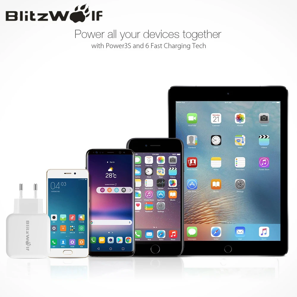 Адаптер USB BlitzWolf QC3.0 для путешествий настенное зарядное устройство стандарта ЕС