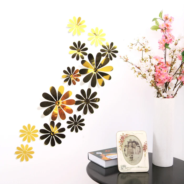 12 шт. винил 3d съемный декоративные серебряное зеркало цветы стены Стикеры для