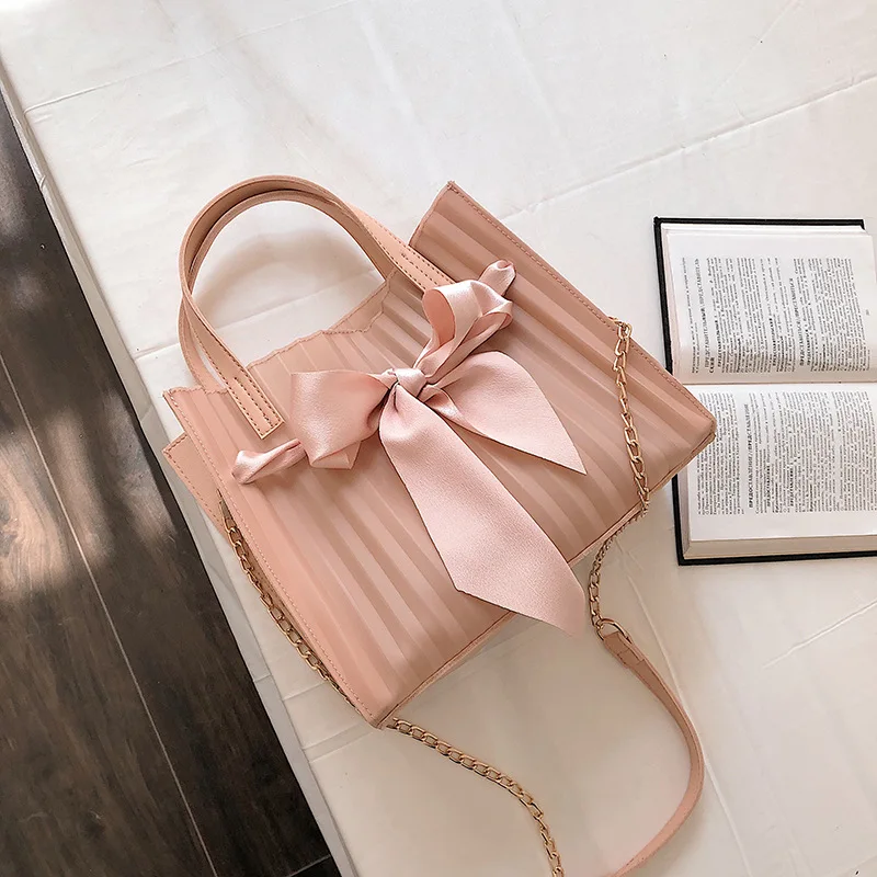 Прозрачная большая сумка летняя женская сумка-тоут с большим бантом на цепочке