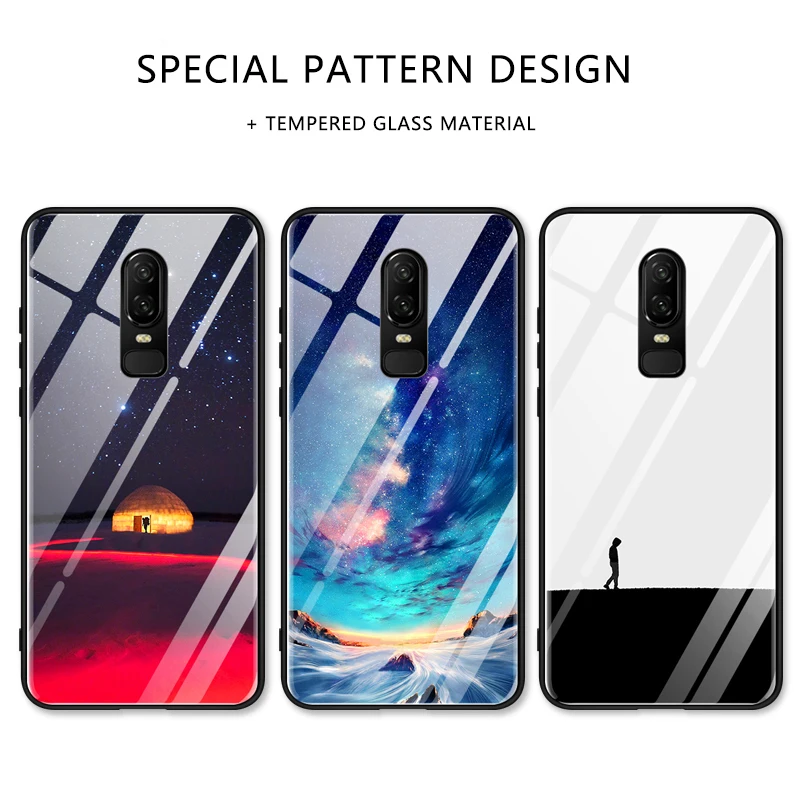 CHYI pattern case For oneplus 6 glass back cover Explosion-proof tempered full coverage shockproof one plus | Мобильные телефоны и