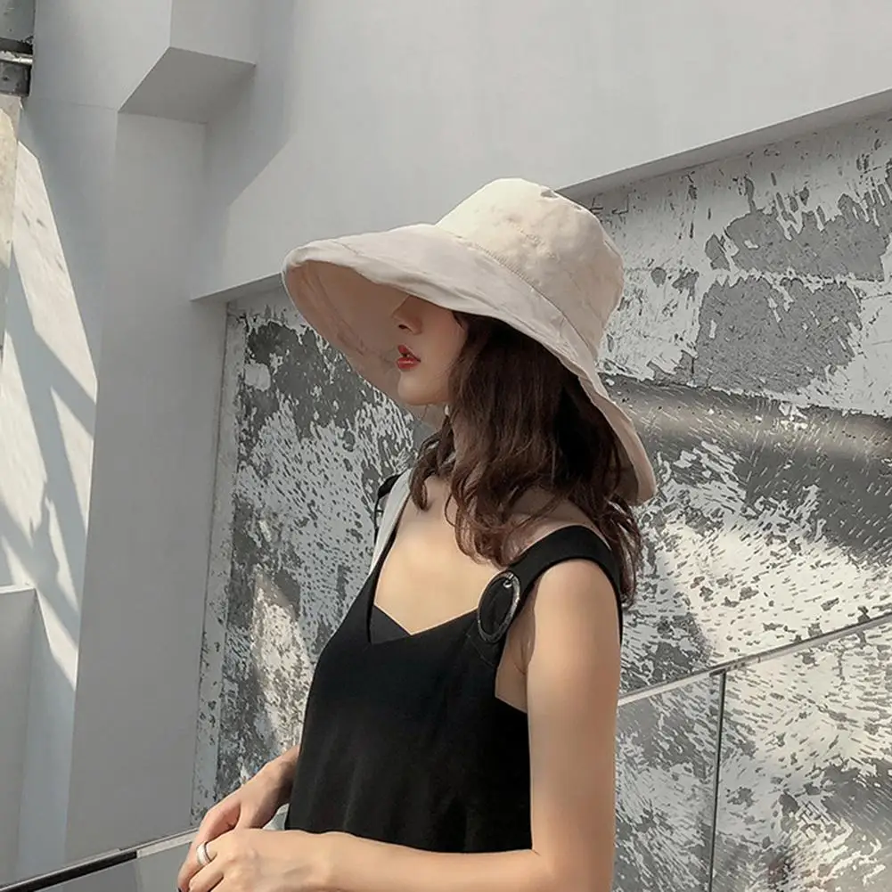 

2019 New Fashion Outdoor Sun UV SPA++ Protection Big Brim Sunhat Summer Beach Sun Double Faced Cotton Linen Bucket Hat For Women