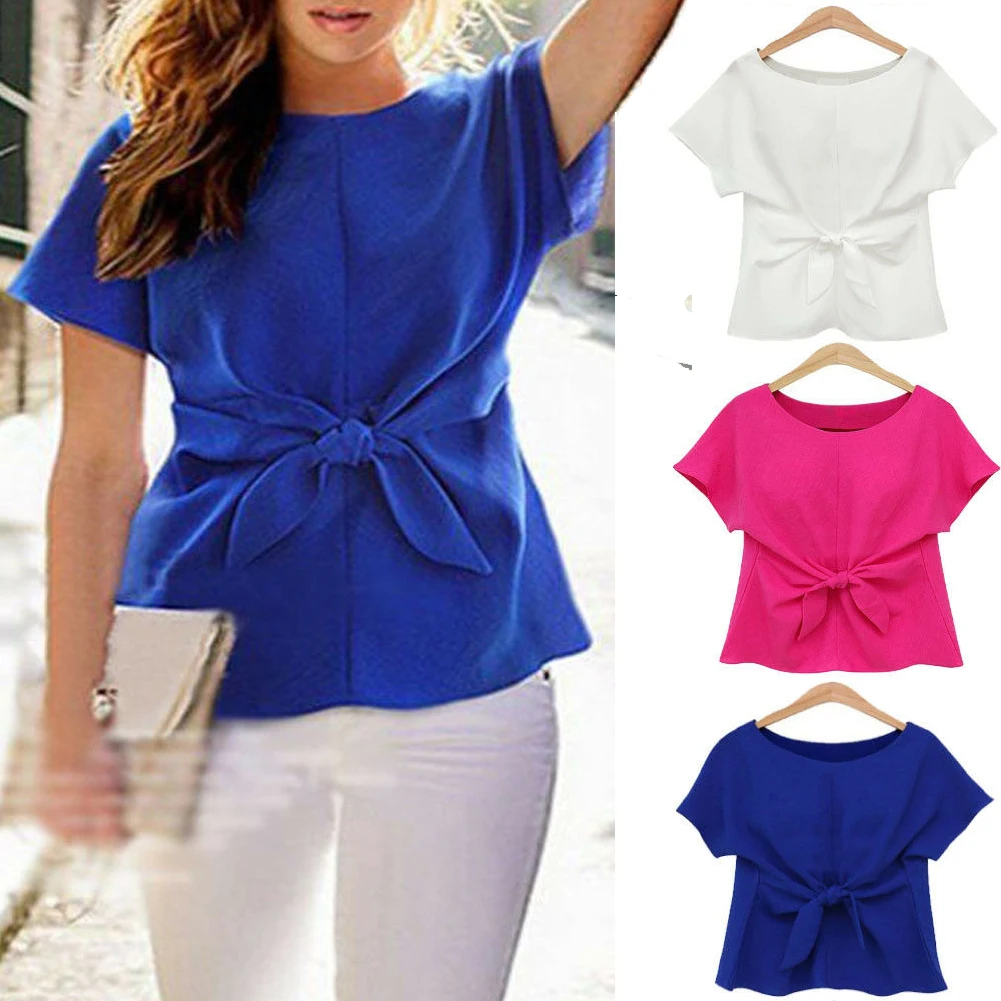 Женская свободная хлопковая Повседневная Блузка с коротким рукавом футболки