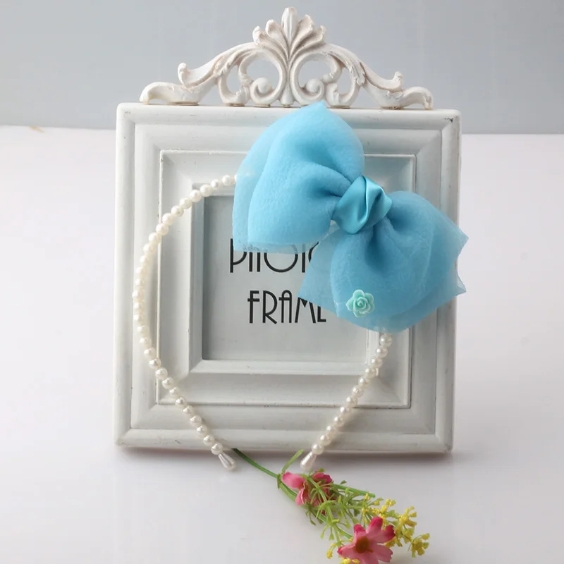 M MISM 1 шт. новая шифоновая повязка для волос с большим бантом и жемчужинами девочек