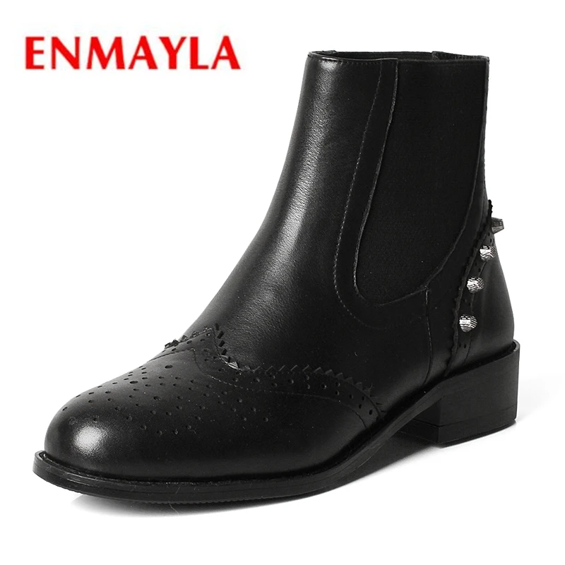 

ENMAYLA/классические женские ботильоны с круглым носком; Zapatos De Mujer; Черные ботинки; Большие Size34-39; ZYL1906