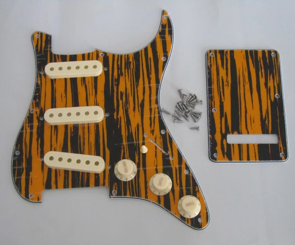 

KAISH ST Pickguard Black/Yellow Wicker w/ Aged White Pickup Covers,Knobs,Switch Tip for Strat