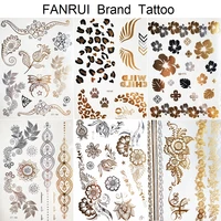 lace henna flower gold metallic temporary tattoo leopard women body hands art tattoo stickers girls legs fake flash tatoo chest