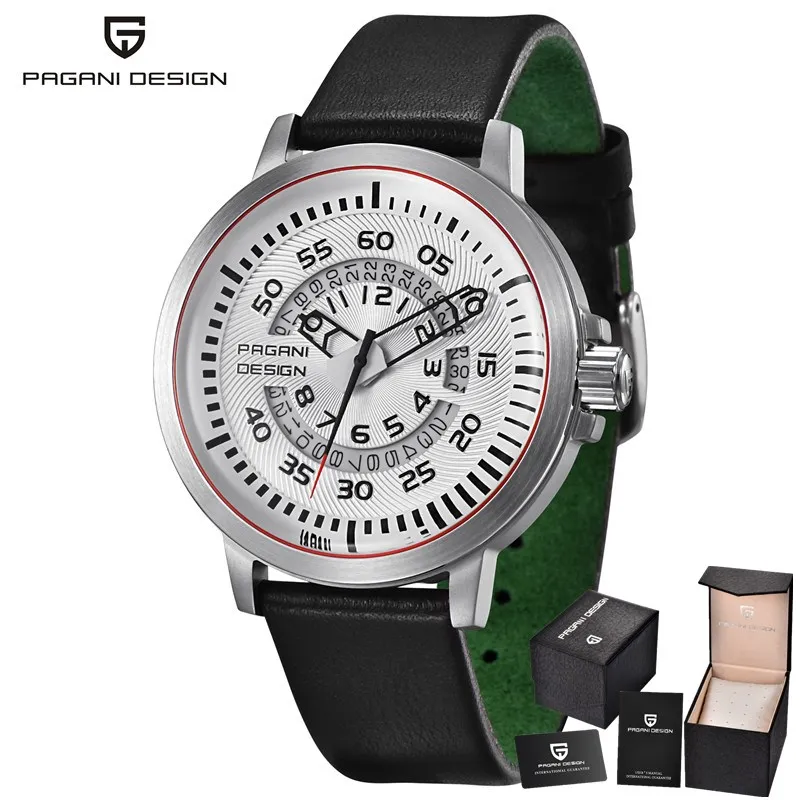 silver green PAGANI Дизайн для мужчин часы Reloj Hombre уникальная личность Роскошные водостойкие календари кожа кварцевые часы Relogio Masculino - Цвет: silver green
