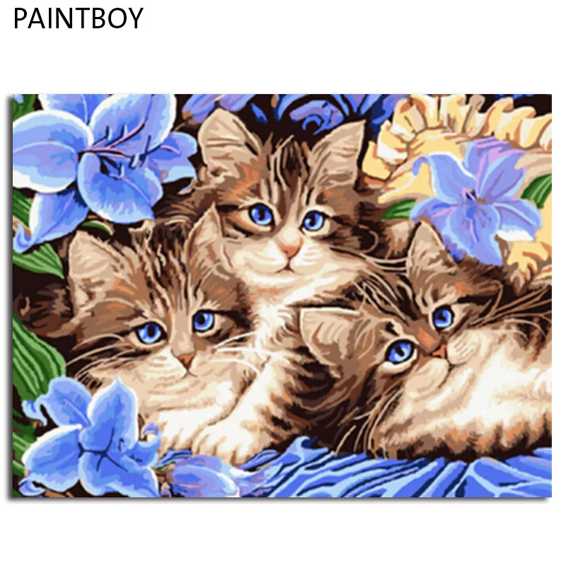 PAINTBOY картина в рамке картина по номерам животное кошка DIY картина маслом на холсте домашний декор для гостиной 40*50 см GX3071