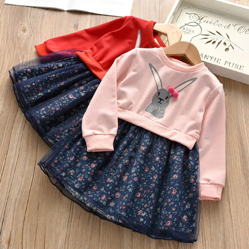 Toddler Kids Baby Girl Clothes Cartoon Bunny Floral Princess Dress Outfits for vestido menina | Детская одежда и обувь