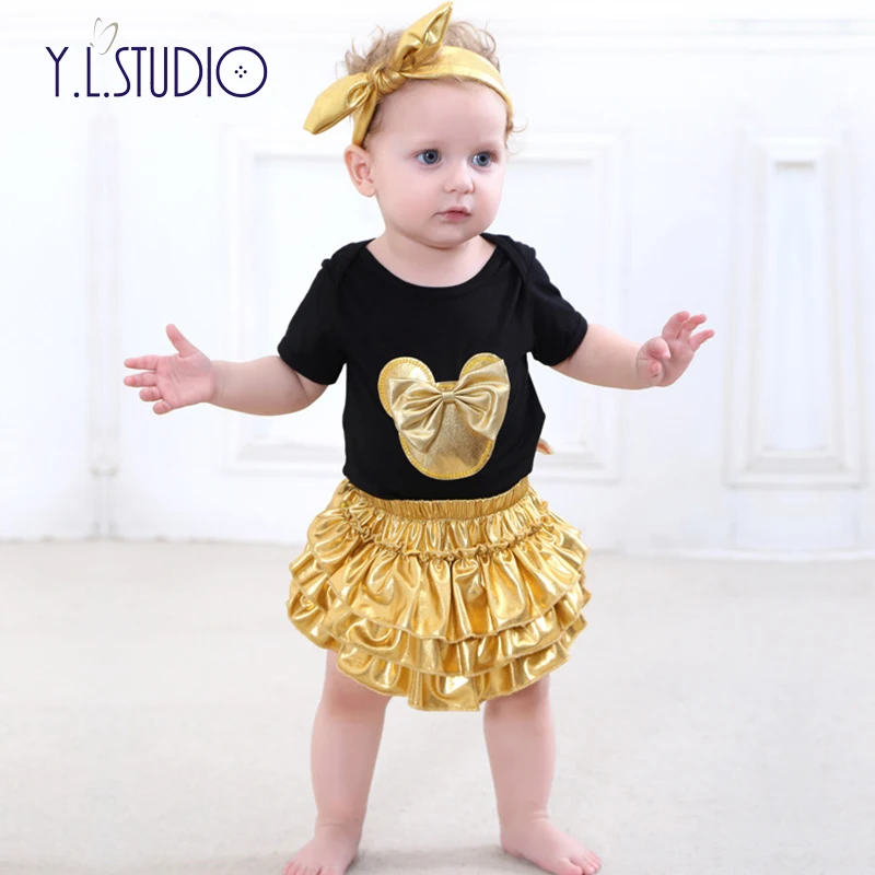 Roupa infantil menina/Одежда для маленьких девочек Новинка года, комплект из 3 предметов с головным убором и золотым бантом платье-пачка, костюм Одежда для новорожденных девочек 0-3 лет