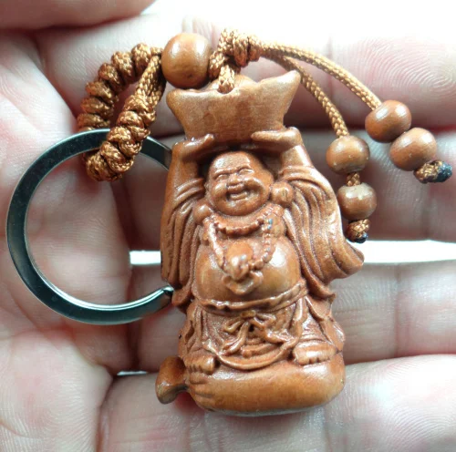 

Mahogany Three-dimensional Engraving Key Chain Lifelike Buddha Pendant Key Ring Jewelry Gift For Car Accessories L7