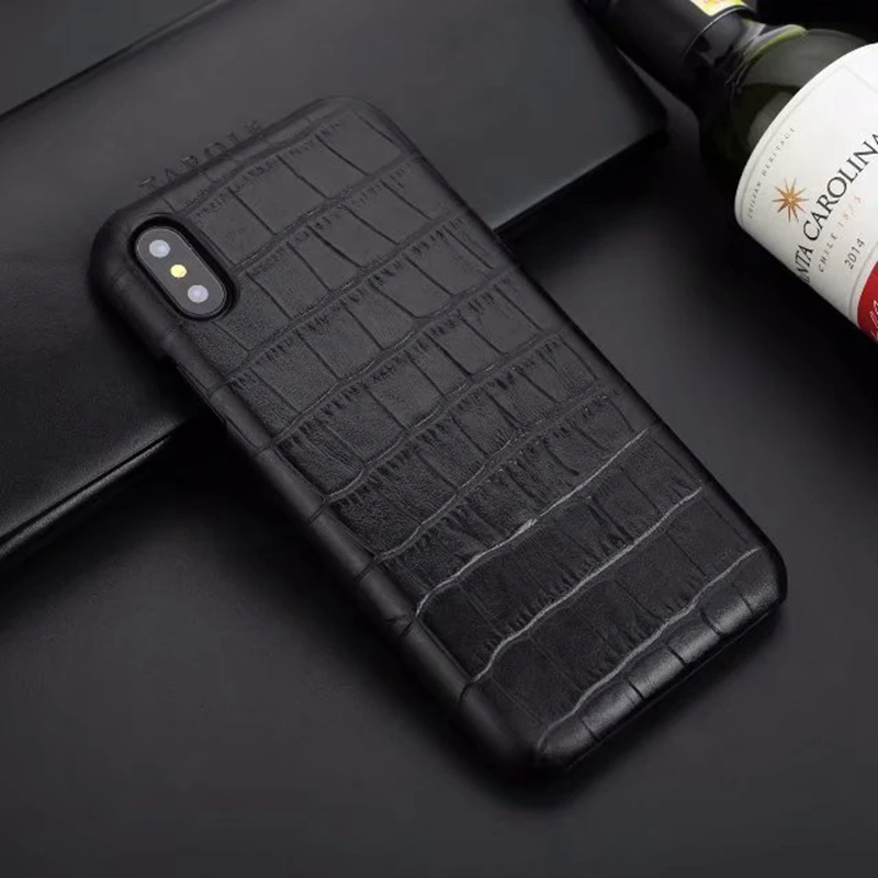 HOTR Crocodile Cowhide Genuine Leather Back Case for iphone 7 8 plus X Apple XS XR Max Real Cover Fundas |