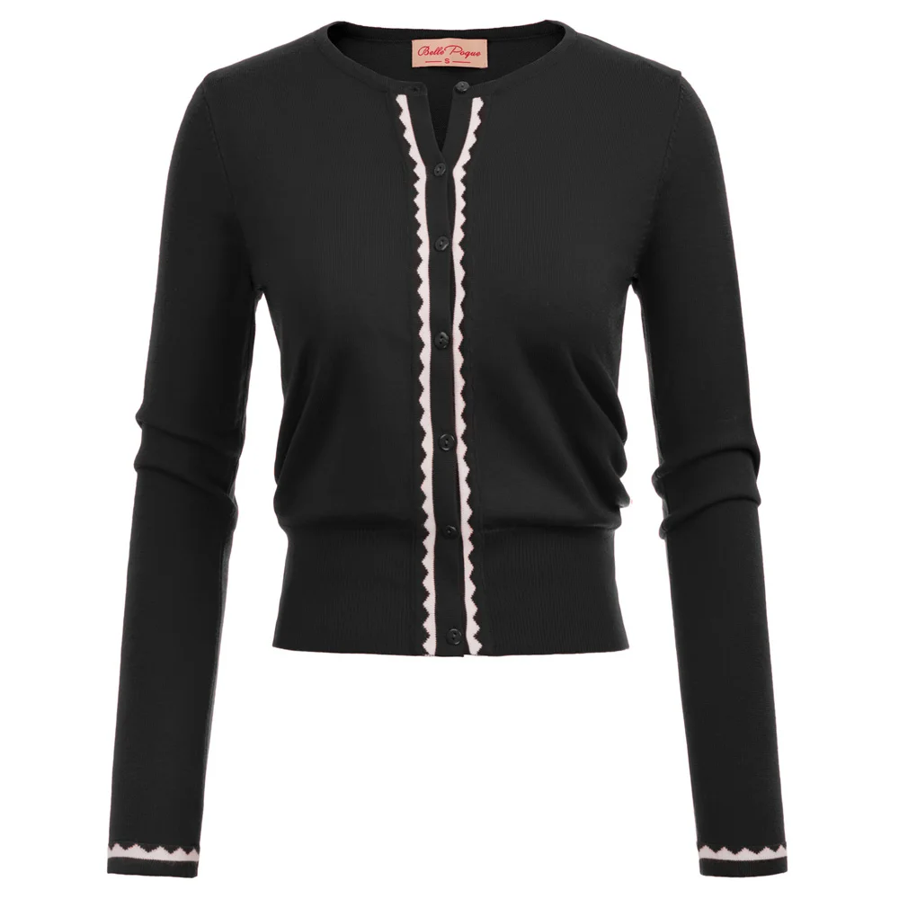 1* Womens Long Sleeve Crew Neck Button Placket Contrast Color Cardigan/Knitwear | Женская одежда