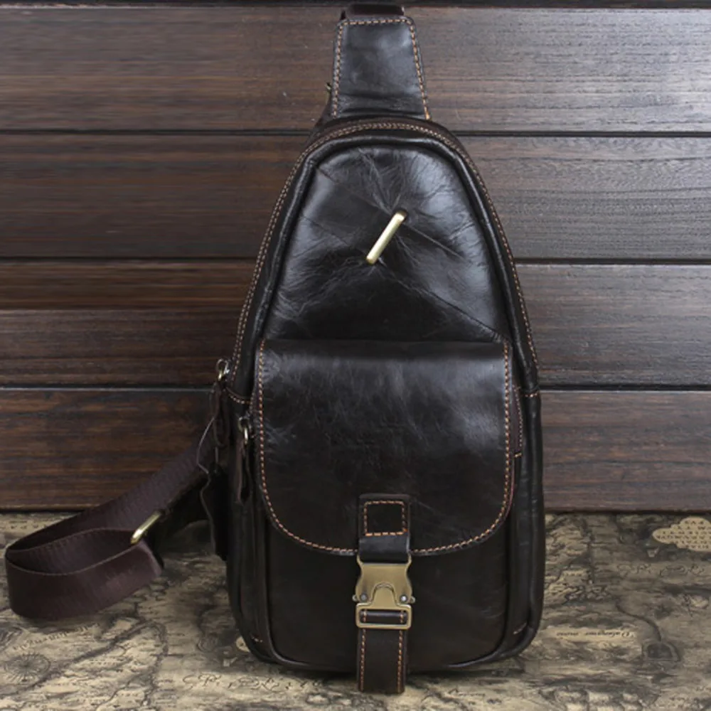 Высокое качество 100% натуральная кожа Для мужчин сумка на груди Винтаж из