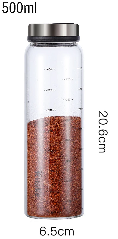 500ml Moisture-proof Spice Jar Salt and Pepper Tank Kitchen Glass Sealed Condiment Box Spice Container Household Oil Jam Honey Bottle - Цвет: 500ml