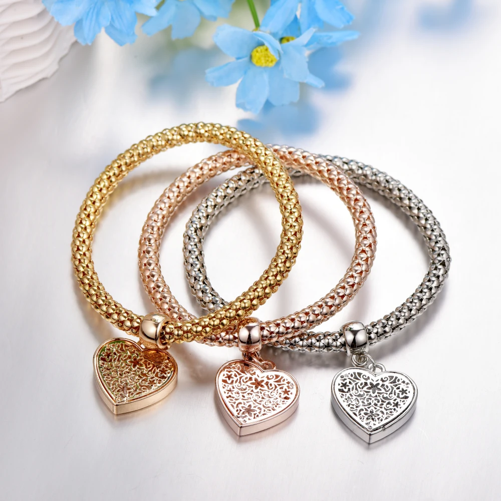 Handmade Love Heart Charm Bracelets For Women Couple Gold Crystal charm &amp Bangles Beautiful Jewelry B146 | Украшения и