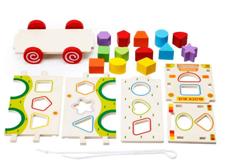 Деревянные формы сортировщик автобус с Танграм Классический 3D нажимной грузовик