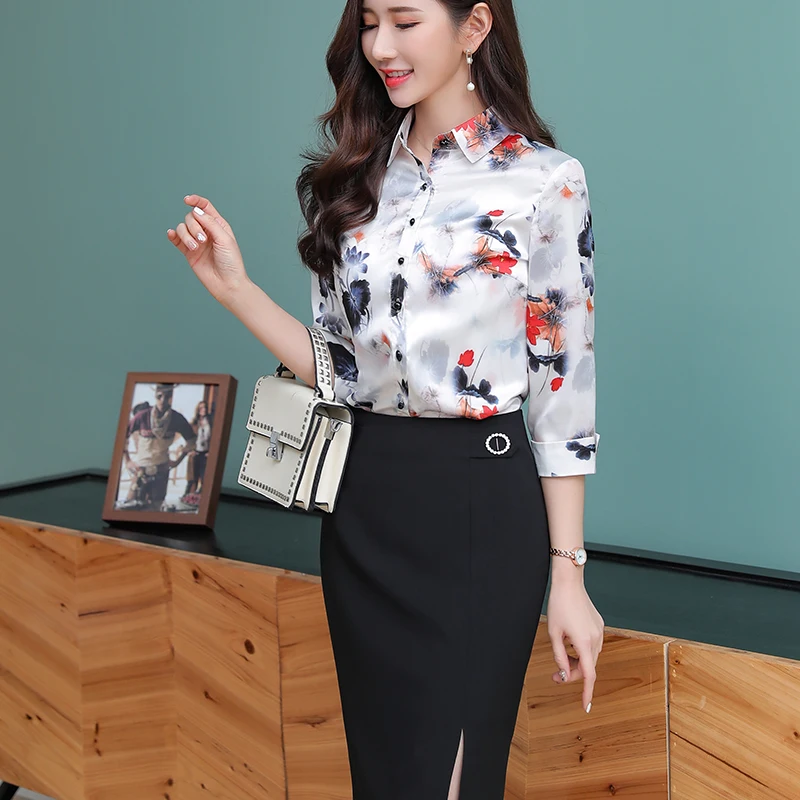 Lenshin Floral Shirt High-quality Soft and Smooth Haft Sleeve Blouse Office Lady Work Wear Formal Top for Women |