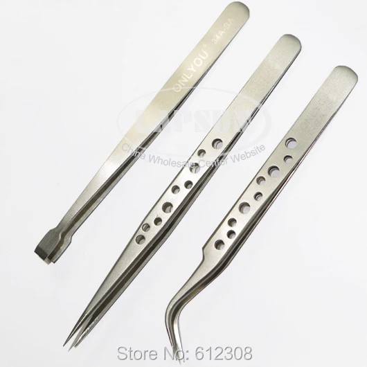 3pc/Lot Non-magnetic Steel Nonskid Hole Tweezer Flat Straight Curved Reversed Forceps Hobby Craft Gluing Jewelry | Инструменты