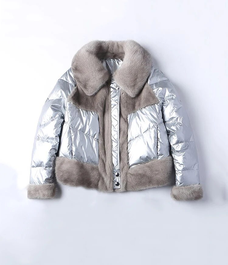 Женская парка с норковым мехом OFTBUY, серебристая зимняя куртка на утином пуху, плотная и теплая уличная одежда