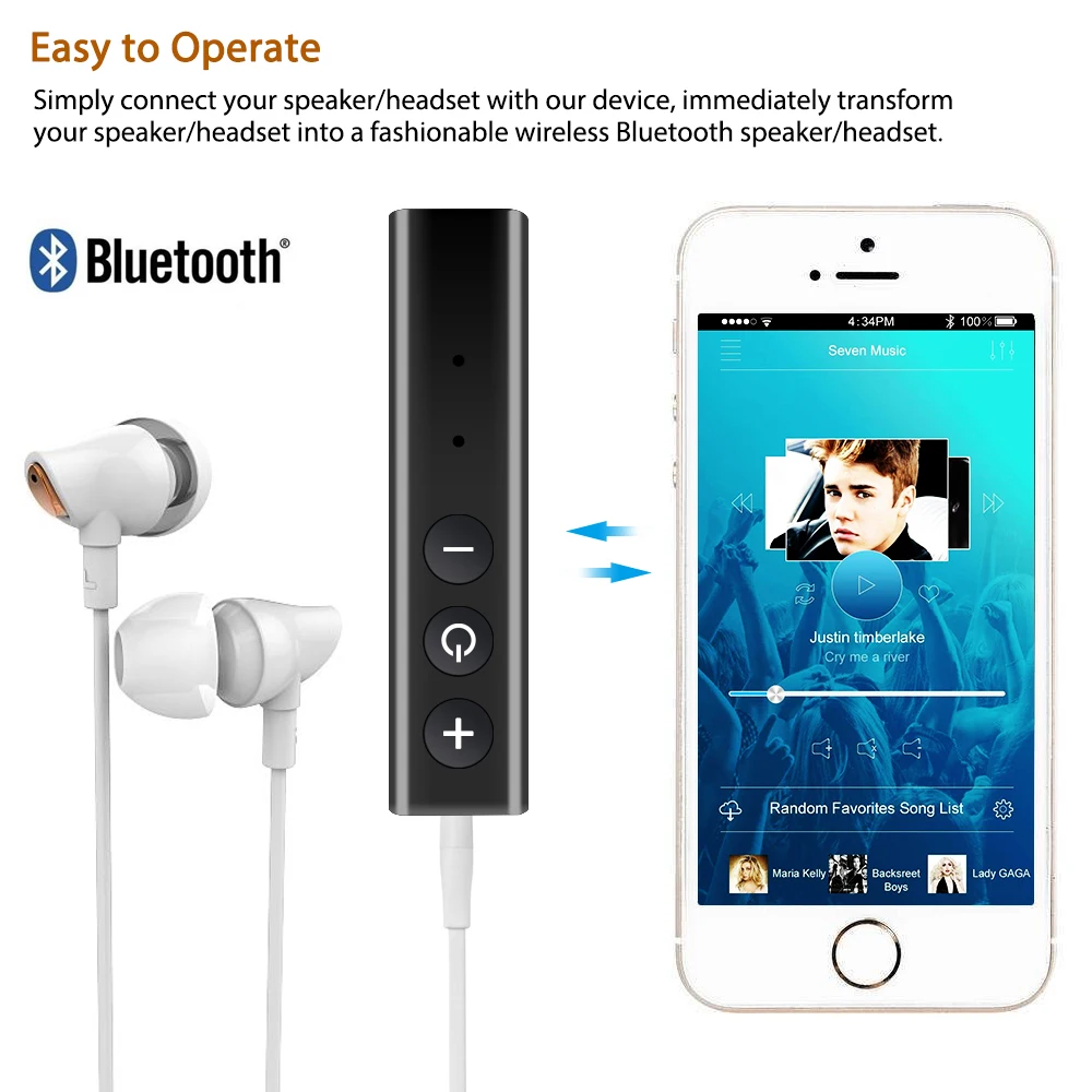 TOPROAD беспроводной Bluetooth приемник 4 1 3 5 мм AUX музыка аудио для автомобиля Наушники