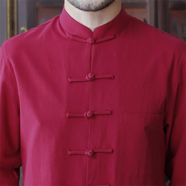 Летняя Новинка красная Китайская традиционная Мужская рубашка с