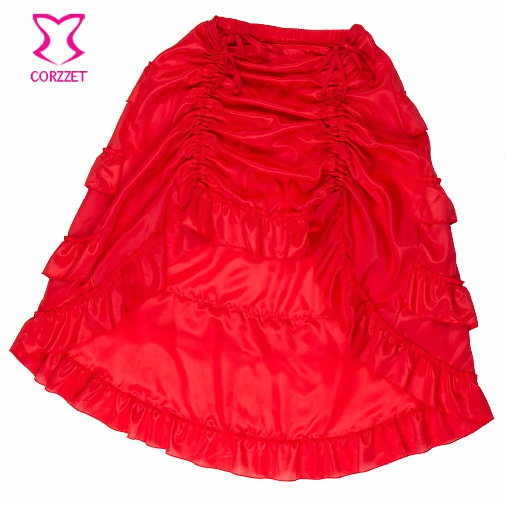 Женская Асимметричная юбка с рюшами красная сексуальная в стиле стимпанк