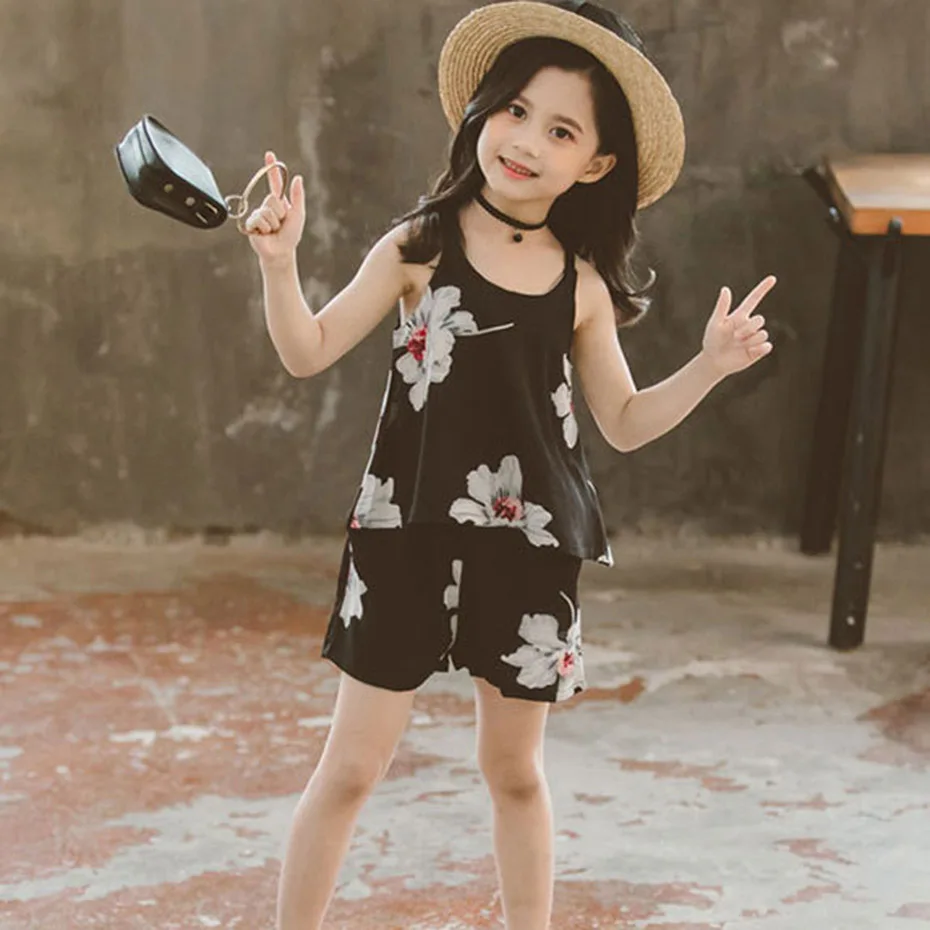 Set Clothes For Girls Floral Vest + Short 2PCS Children'S Costumes Big Kids Summer 6 8 10 12 13 14 Year | Детская одежда и
