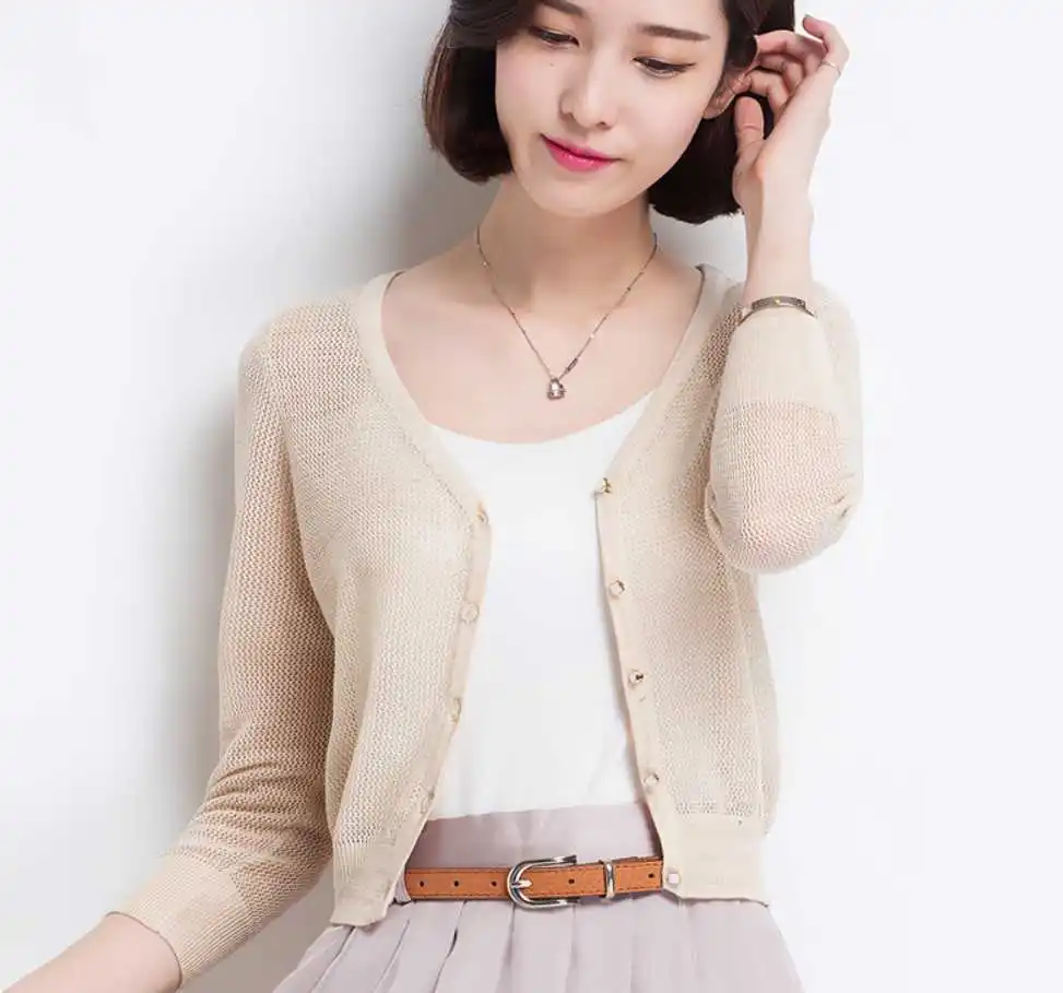 Sweater Cardigan 2019 Spring and Summer V-neck Short Design Thin Loose Cutout Cape Outerwear Female Free Shipping |