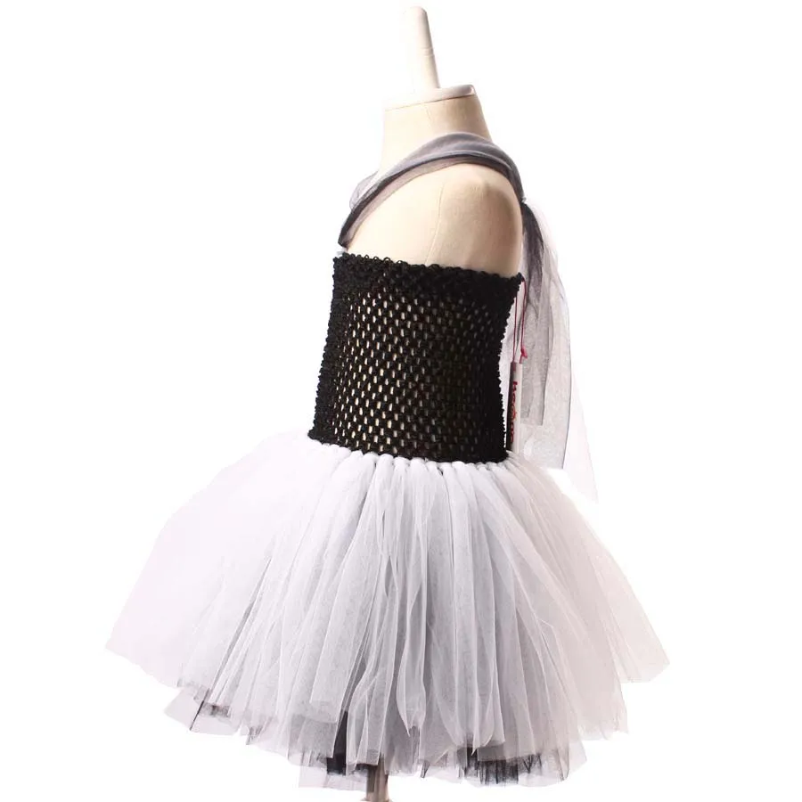 Платье-пачка для девочек на Хэллоуин Невеста Франкенштейна черно-белое детское