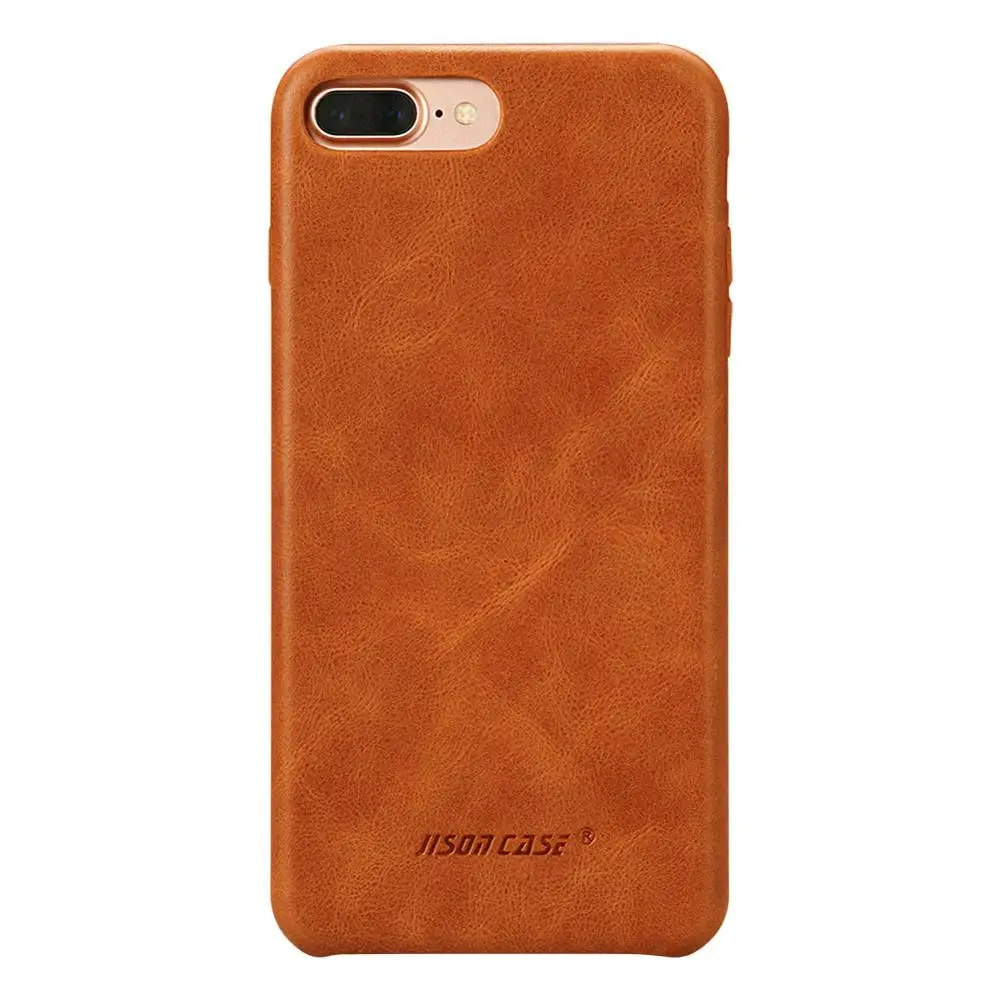 Коричневый Jisoncase Натуральная кожа телефон чехлы для iPhone 7 случай Роскошные задняя крышка тонкий мобильный телефон чехлы для iPhone 7 плюс 5.5 дюймов Обложка Антидетонационные Настоящая кожа случай Подлинная кожа - Цвет: Коричневый