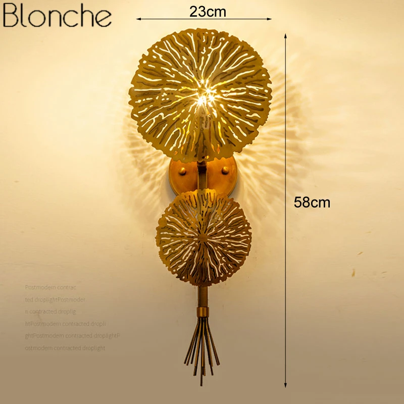 Настенная лампа в скандинавском стиле с золотыми листьями светодиодный