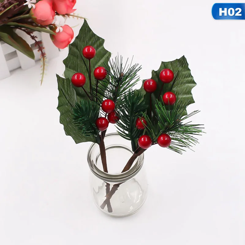 17449H02 1PCS 1 шт., искусственный цветок, красная жемчужная тычинка, ягоды, ветка для свадьбы, Рождественское украшение, сделай сам, День Святого Валентина, Подарочная коробка, цветок для рукоделия - Цвет: 17449H02 1PCS
