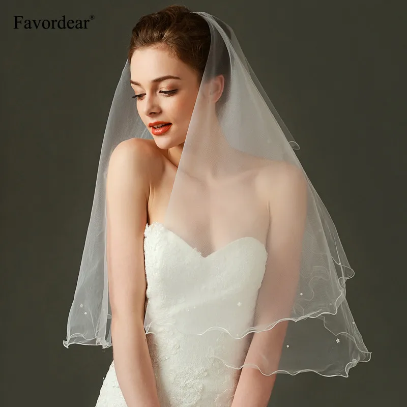 

Favordear/короткие вуали для невесты, цвета слоновой кости, с закругленными краями, для свадьбы, без гребня