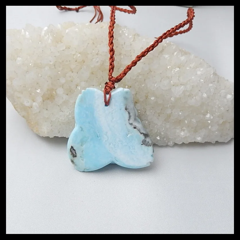 Новая натуральная Larimar резная Подвеска Цветок бусина ожерелье из натурального