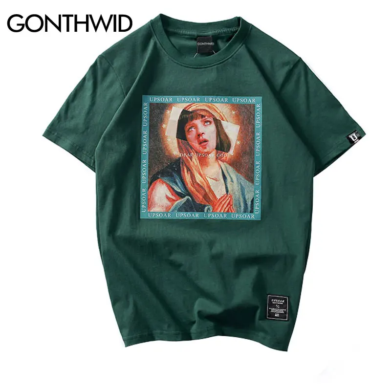 Мужские футболки GONTHWID Virgin Mary 2018 Забавные с короткими рукавами и принтом Летние
