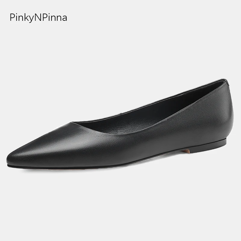 

2019 new shallow slip on pointed toe Ballerina flats female genuine cow leather loafers woman office career working dress shoes