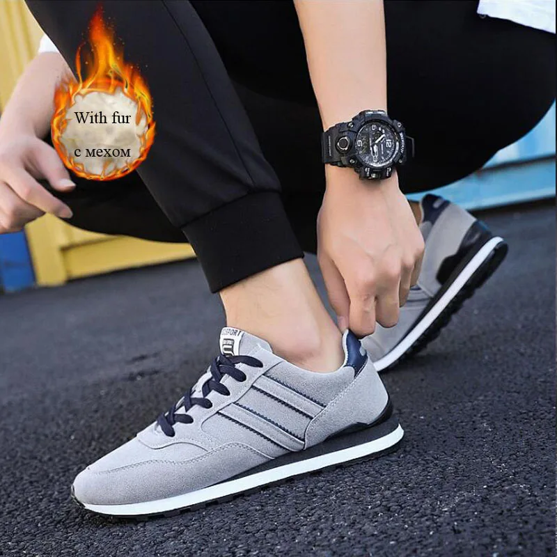 New Arrival Man Fashion Sports Natural Suede Shoes Males Leisure Travel Sneakers Plus Velvet Warm Men Soft Sole | Обувь