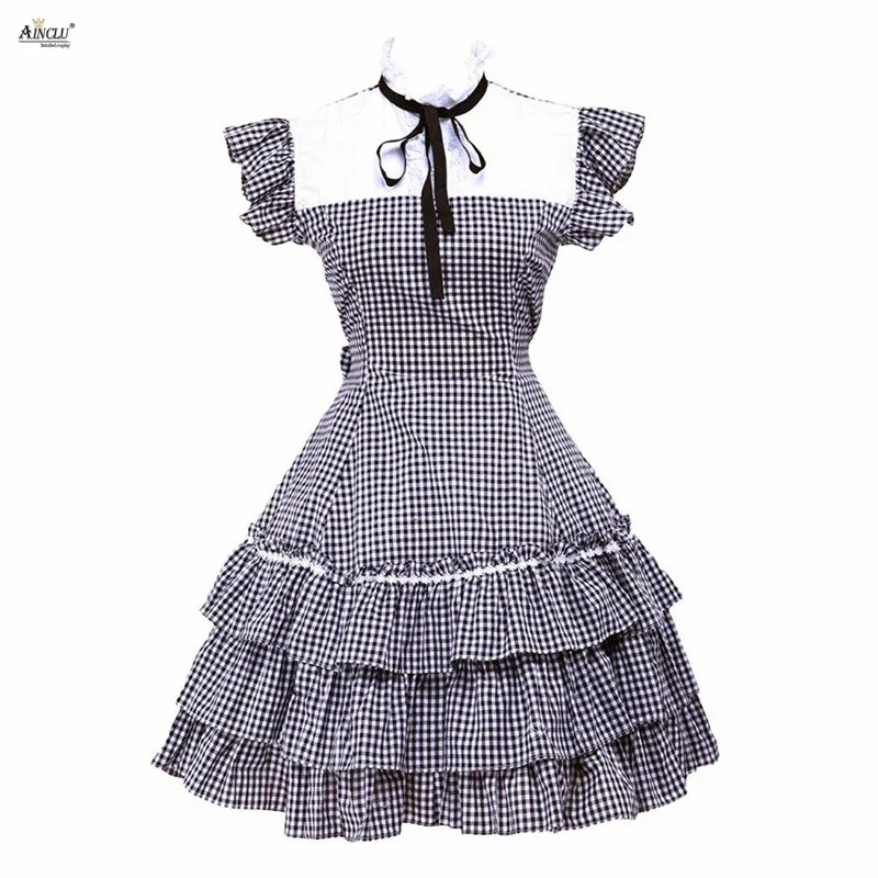 Женское классическое платье в стиле &quotЛолита&quot хлопковое черно белое клетку с