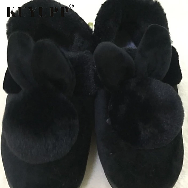 Shallow Slip On Women Indoor Slippers Soft Bottom Winter Rabbit Shoes Warm Casual Ladies Footwear With Fur Home Cotton KBT1086 | Обувь