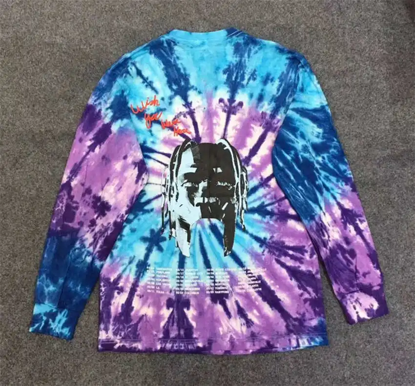 14 Новая ASTROWORLD Трэвиса Скотта TIE DYE футболка с длинным рукавом для мужчин и женщин 1:1 лучшее качество мода Casaul ASTROWORLD футболки - Цвет: 14